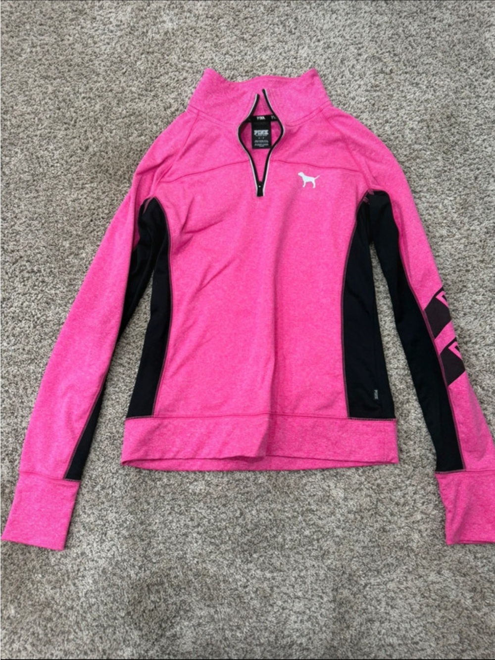 PINK Victoria's Secret Hot Pink and Black Quarter-Zip Pullover